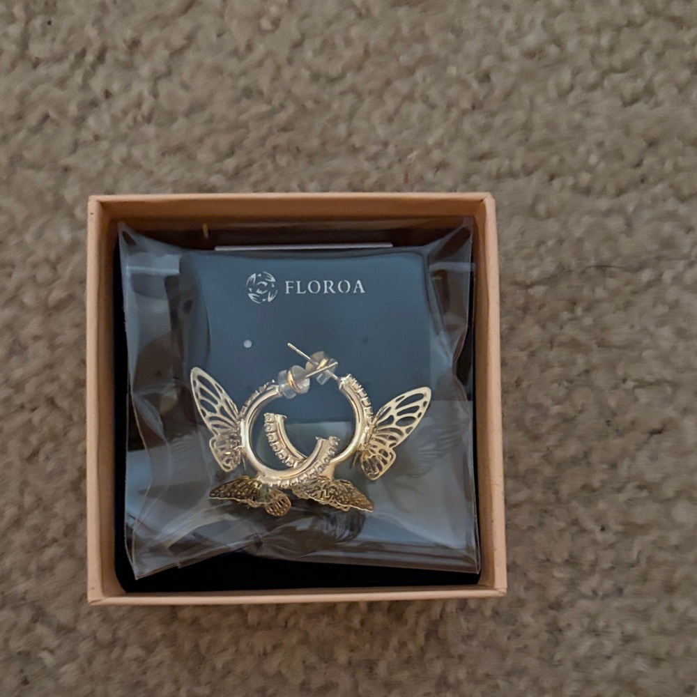 Gold Butterfly Hoop Earrings